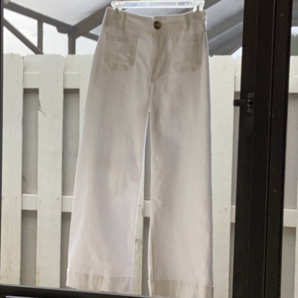 Maeve white high waisted wide leg cropped jeans